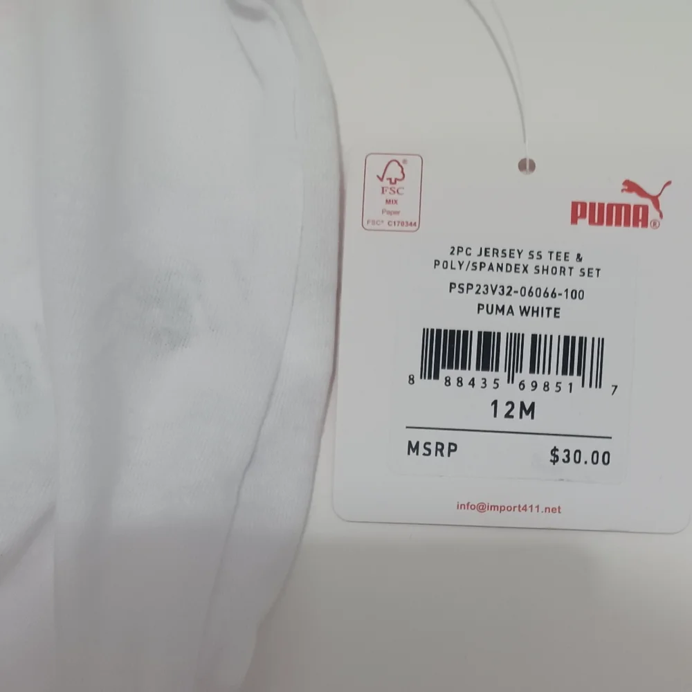 Puma Kids Girl 2 Pcs Brand Logo Tee and Shorts Set, White/Neon Pink Size 12M - Picture 5 of 11